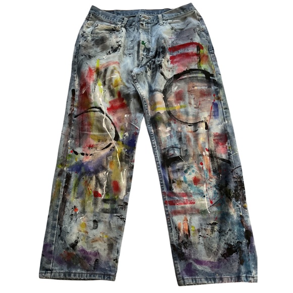 Hand Painted Vintage Jeans - Abstract Design